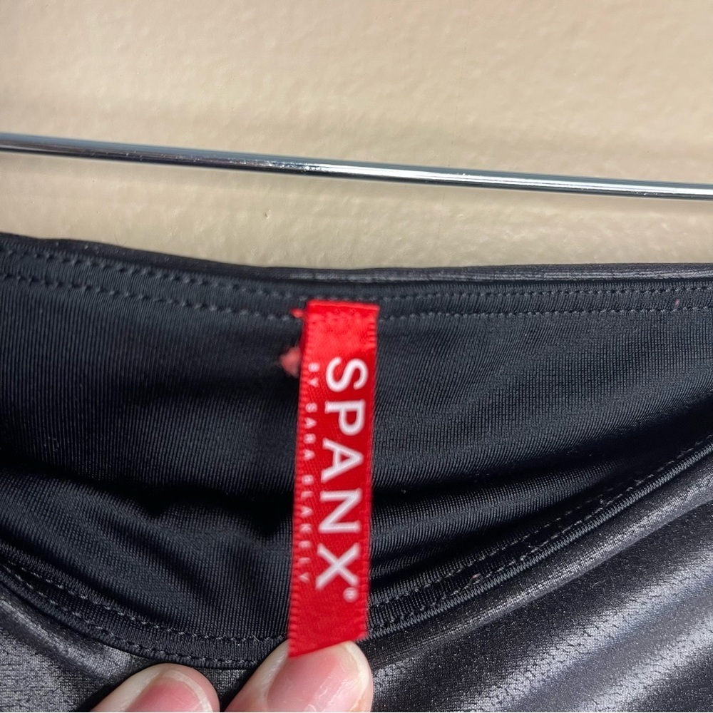 SPANX Black Faux Leather Moto Leggings - Picture 6 of 6
